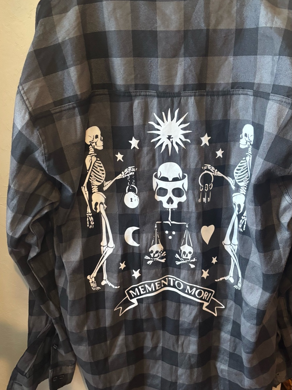 Dream Clothing HQ Memento Mori Flannel Shirt Mens XL Gray Plaid Skull Skeleton - Picture 5 of 6